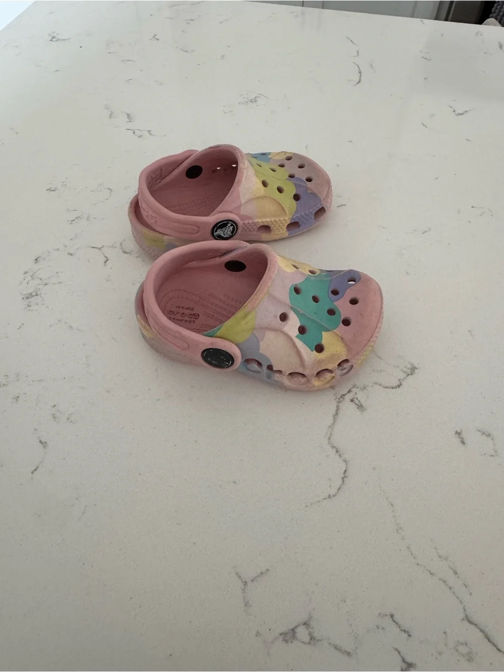 Crocs Toddlers' Baya Seasonal Printed Clogs in a pastel pink multi color size C4